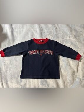 Vintage Tommy Hilfiger Navy Long Sleeve Crew with Red Trim and Logo